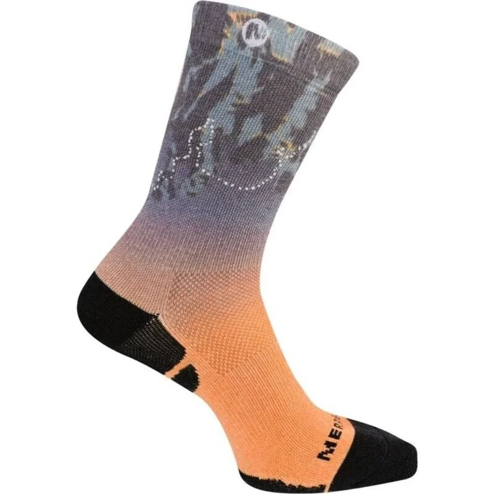 Merrell Mens Printed Performance Crew Socks Reflective Ombre S/M 5-8.5 Wom/5-9.5